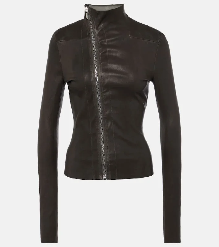Rick Owens Gary leather and cotton jacket Hoodie Zip-Up Jacket Button-Up Jacket