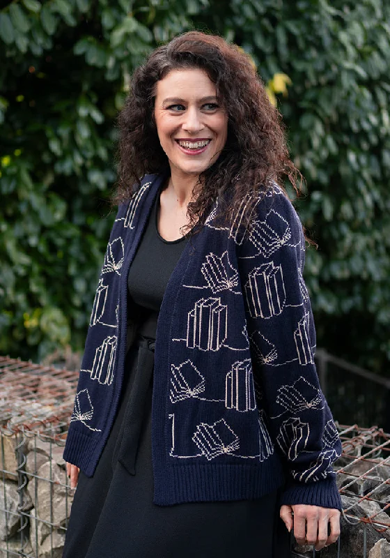 Navy Book Knit Cardigan Satin Fabric Silk Fabric Chiffon Fabric