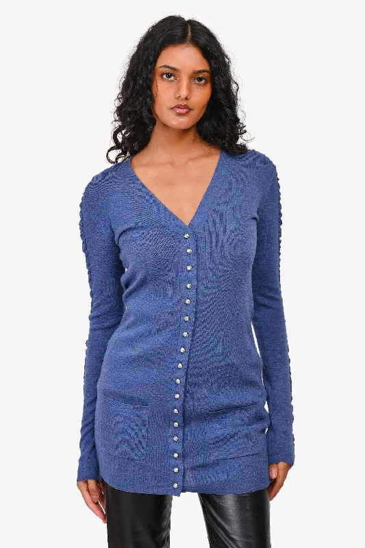Balenciaga Knit Navy Ruched Sleeve Detail Cardigan Size 38 (As Is) Button Cardigan Zip Cardigan Pullover Cardigan