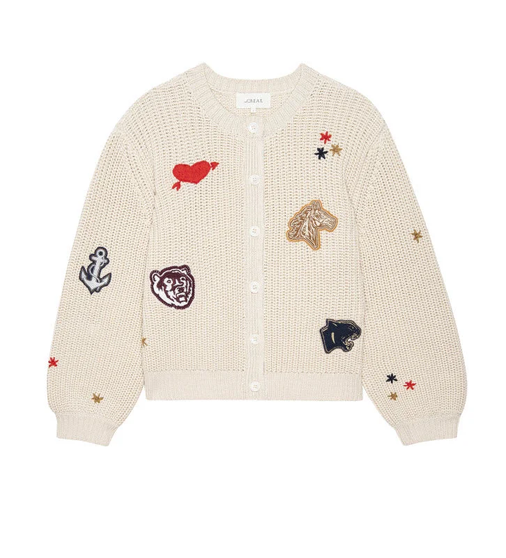 The Great - Collegiate Cardigan in Natural Chenille Blend Fleece Blend Nylon Blend