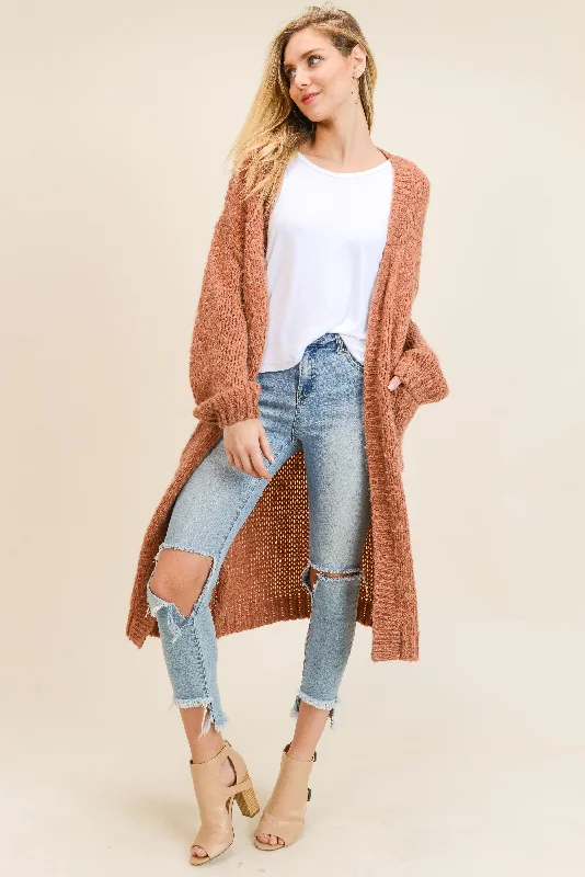 Faye Oversized Cardigan in Rust Handmade Hand-knitted Hand-woven