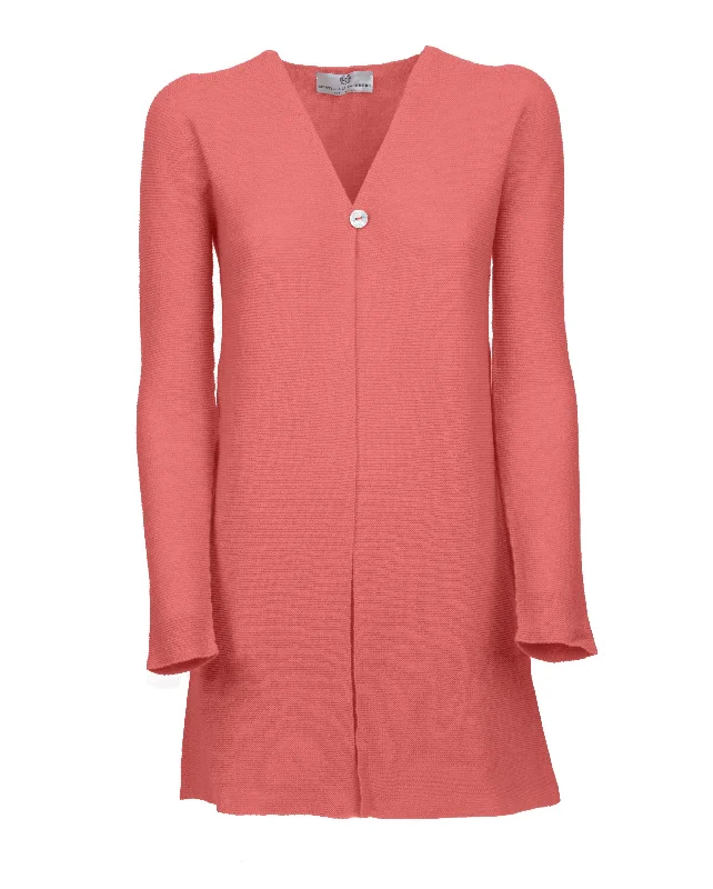Women's Cashmere Links Stitch Duster Cardigan Coral Red Oversized Loose Flowy