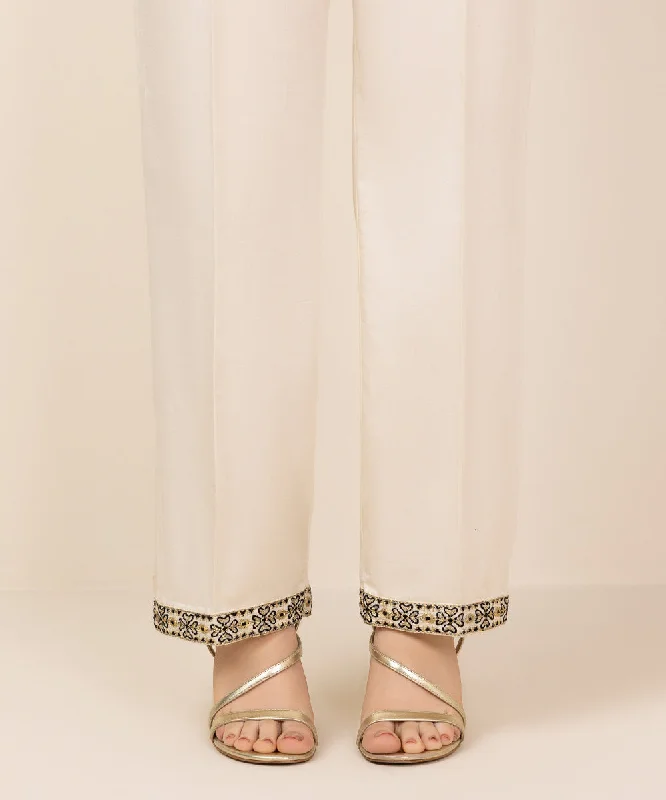 Embroidered Cotton Satin Pants Comfortable Denim Leggings