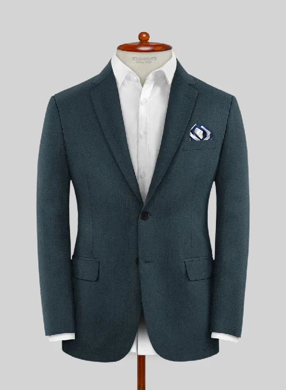 Reda Steel Blue Wool Jacket Satin Jacket Silk Jacket Chiffon Jacket