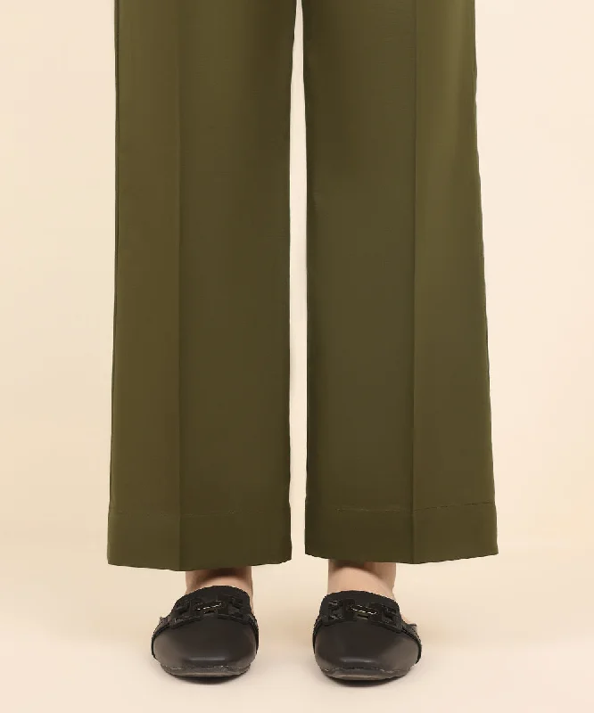 Solid Cambric Straight Pants Chic Slim Fit Pants