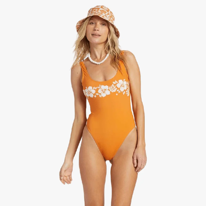 Billabong Womens On Island Time One Piece Swimsuit Dried Mango Elegant Halter Bikini
