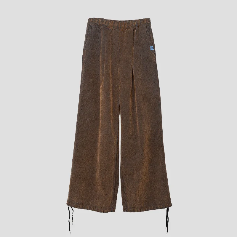 FLOCKED DENIM GATHERED PANTS Elegant Palazzo Trousers