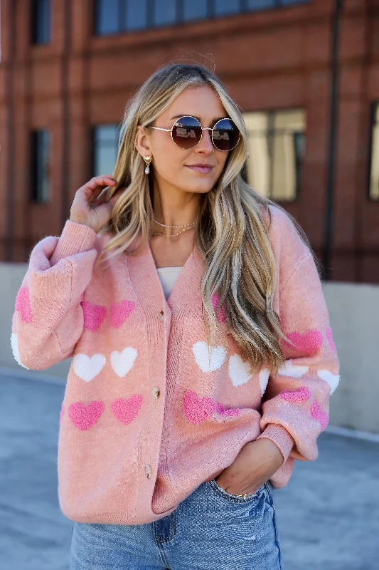 FINAL SALE - Love Without End Blush Heart Sweater Cardigan Solid Color Striped Floral Print