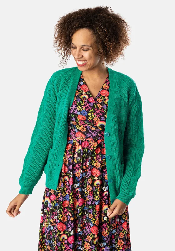 Green Cable Sleeve Cardigan Stylish Fashionable Trendy