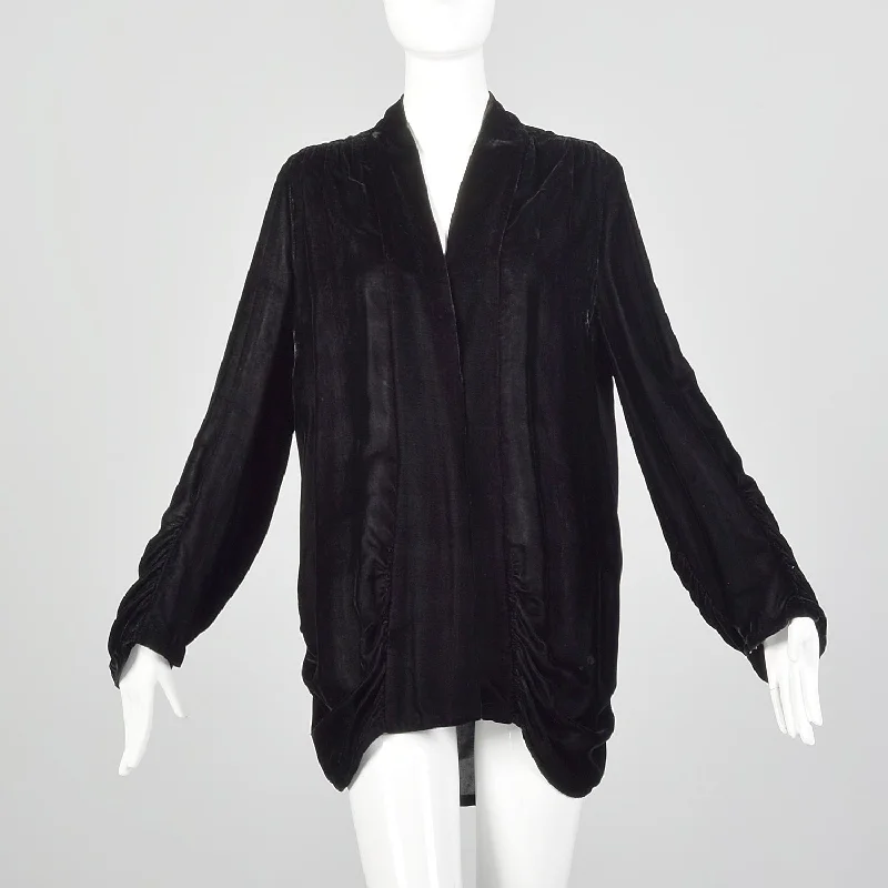 Medium 1920s Black Velvet Cardigan Denim Fabric Leather Fabric Suede Fabric