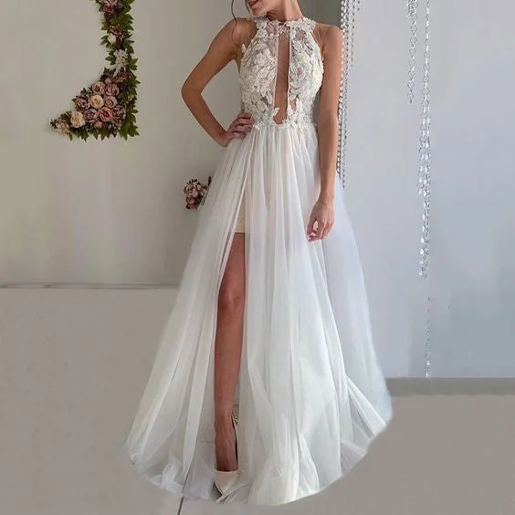 Party Dresses White Split Floor-Length Sleeveless  C996 sweetheart Neckline Romantic
