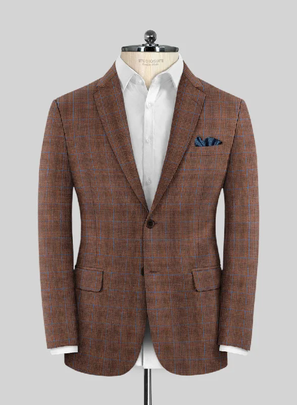 Reda Nutmeg Brown Checks Wool Jacket Collared Jacket Crew Neck Jacket Turtle Neck Jacket