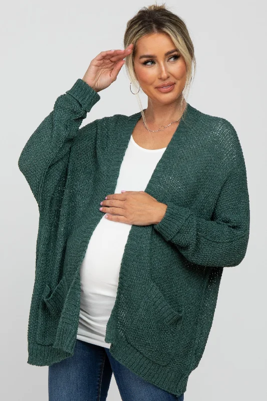 Forest Green Cuff Sleeve Maternity Cardigan Fitted Loose Oversized
