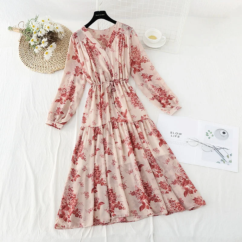 New French retro loose early autumn Chiffon large flower skirt long  2170 velvet skirt sumptuous