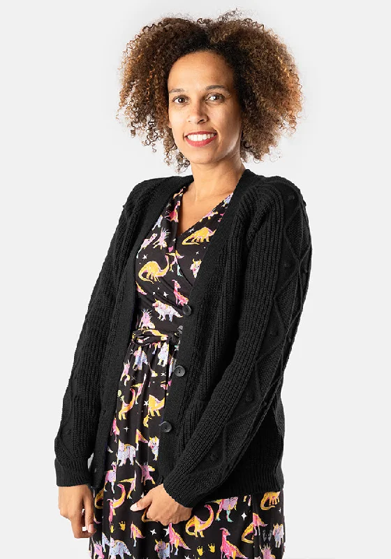 Black Cable Sleeve Cardigan Handmade Hand-knitted Hand-woven