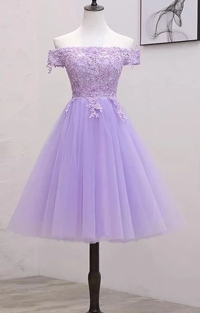 Light Purple Lace And Tulle Off The Shoulder Homecoming Dress, Short Party Dress c2779 Tunics Winter warm