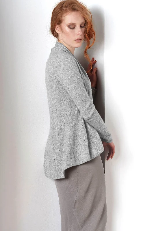 Silver grey Cashmere Cardigan - Pointelle Slim Fit Regular Fit Oversized