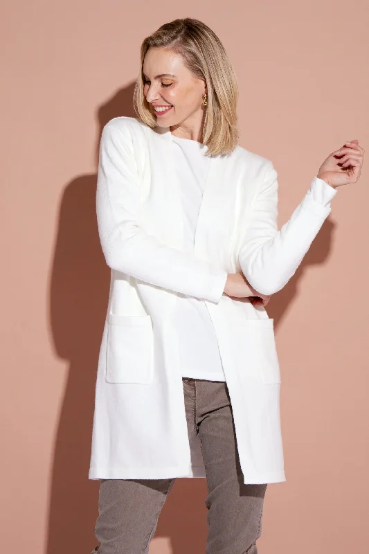 Salima Knit Cardigan - Ivory Silk Blend Satin Velvet