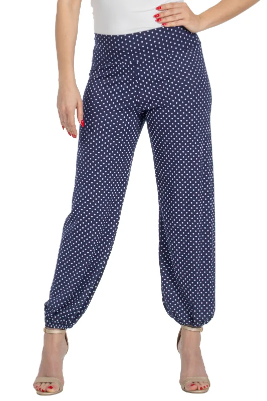 Polka Dot Gathered Harem Style Tango Pants Chic Slim Fit Pants