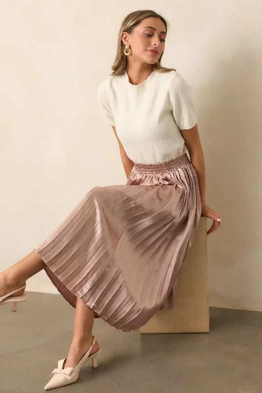 Lost In The Stars Rose Gold Pleated Midi Skirt cashmere skirt soft