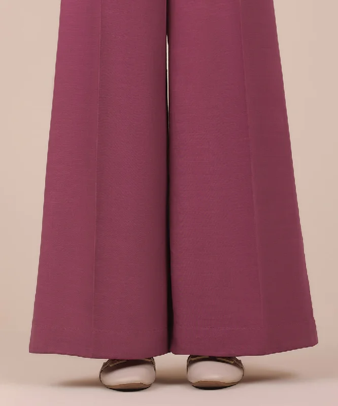 Raw Silk Flared Pants Comfy Zip-Up Pants