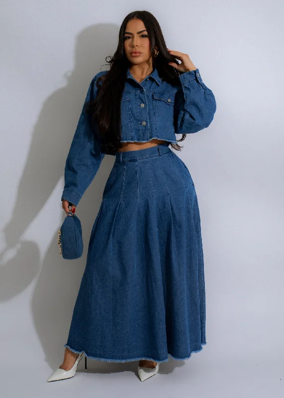 Urban Raw Edge Skirt Set Denim wool skirt thick