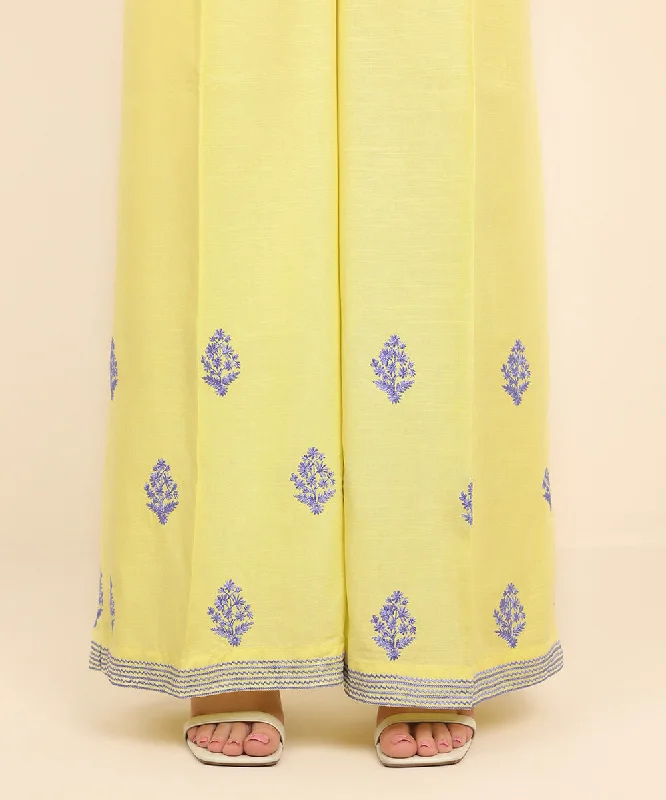 Embroidered Raw Silk Flared Pants Fashionable Jogger Pants