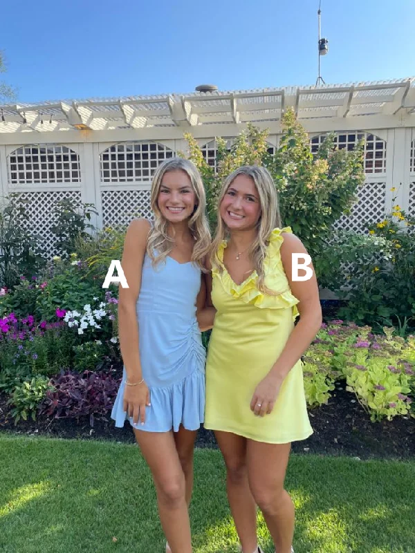 Cute Yellow Straps Short Party Dress Homecoming Dress, DP2732 Tunics Trendy modern