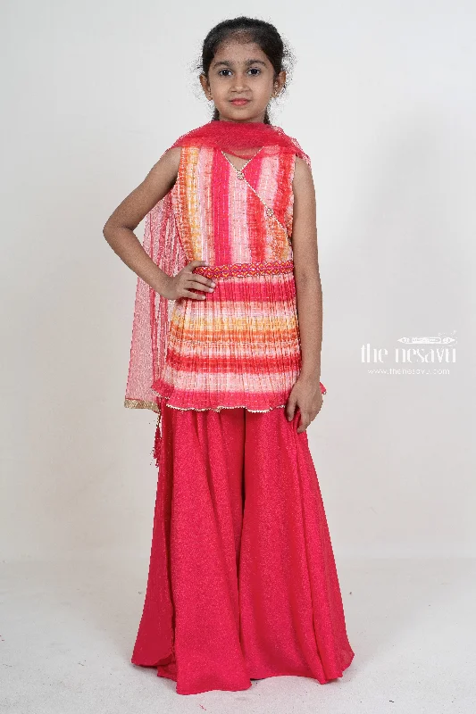Maroon Sharara Pant With Tunic Designer Wear With Hip belt For Girls Classic Chino Pants