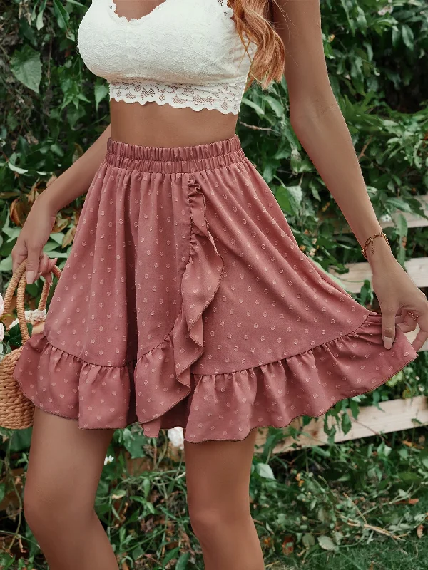 Ruffle Hem Elastic Waist Mini Skirt cashmere skirt soft