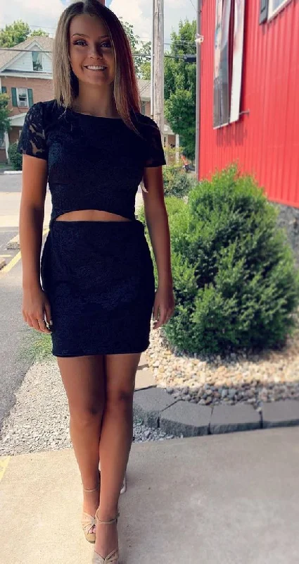 navy short homecoming dresses, fashion cut out short party dresses, short sleeves homecoming dresses for teens c3026 Tunics Evening elegant