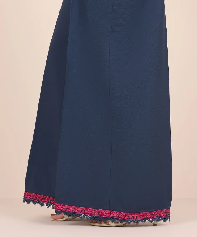 Embroidered Raw Silk Flared Pants Casual Skinny Fit Pants