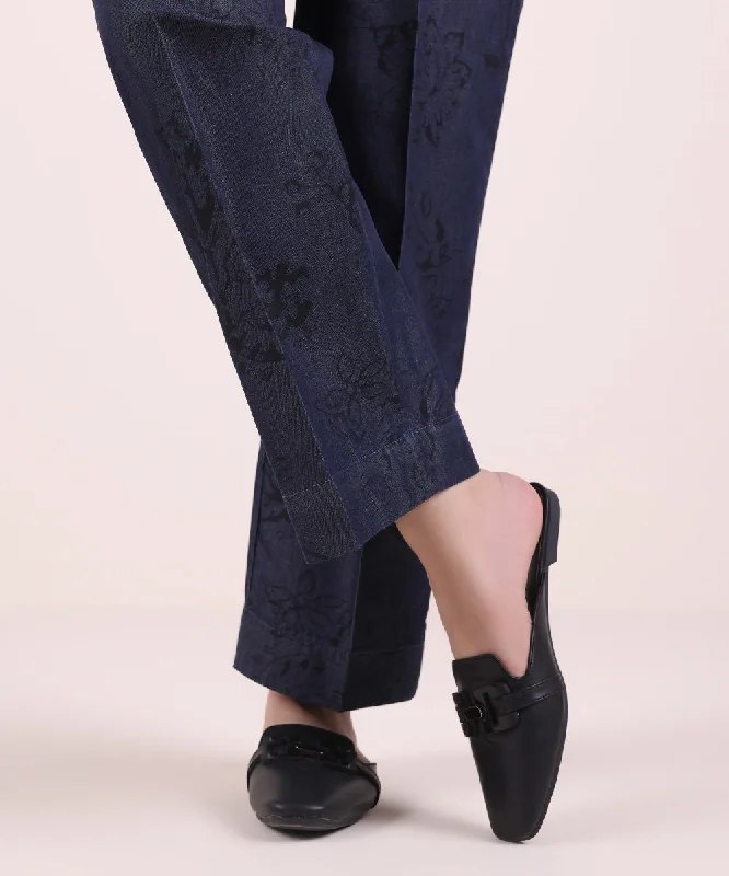 Printed Denim Straight Pants Casual Wide Pants
