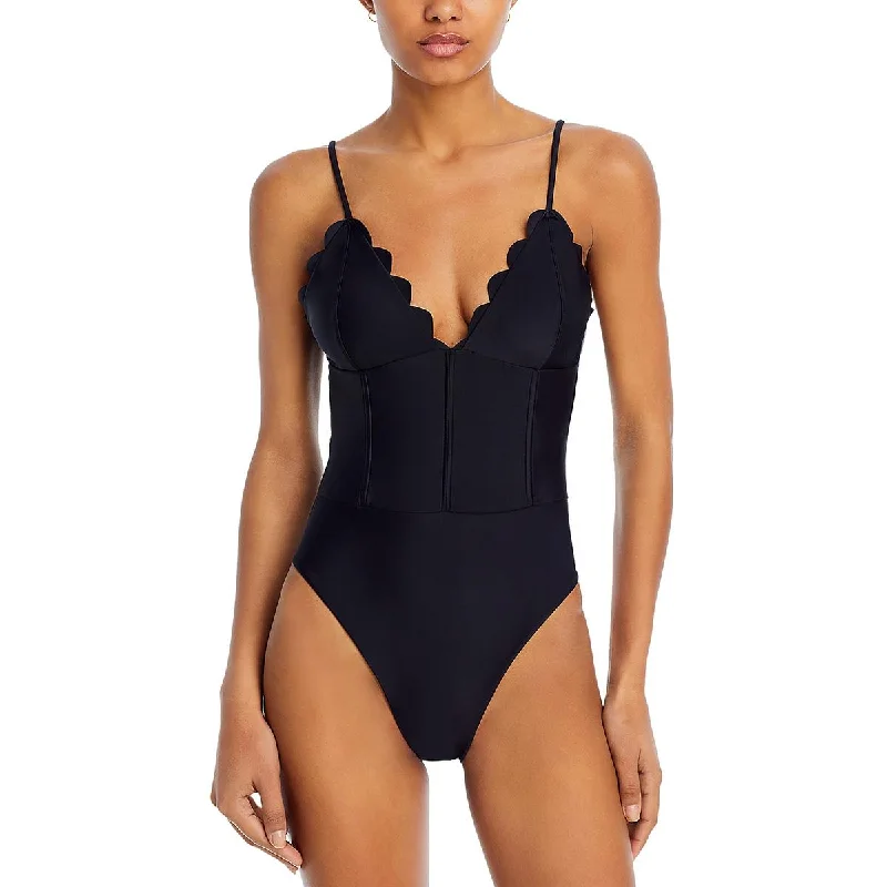 Ramy Brook Womens Mikayla Corset Scalloped One-Piece Swimsuit Strappy Back Bikini