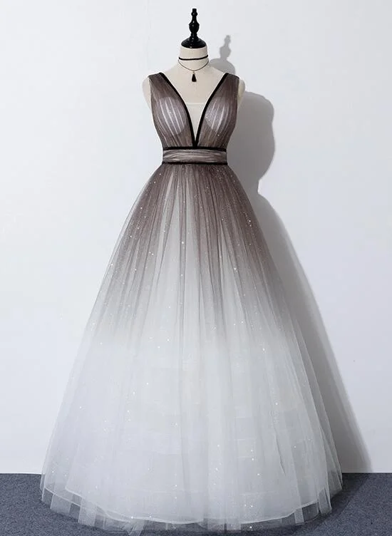 Beautiful Gradient Tulle V-neckline Long Party Dress, New Junior Prom Dress Tunics Top rated