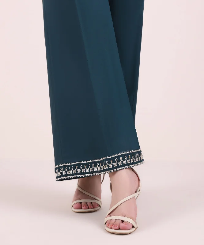 Embroidered Cambric Flared Pants Cozy Fitted Pants