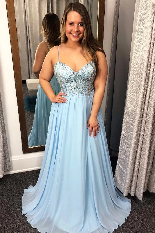 A Line Sky Blue Chiffon Prom Dresses, Beaded Evening Party Dresses OKJ55 Tunics Hiking breathable A Line Sky Blue Chiffon Prom Dresses, Beaded Evening Party Dresses OKJ55 Tunics Hiking breathable
