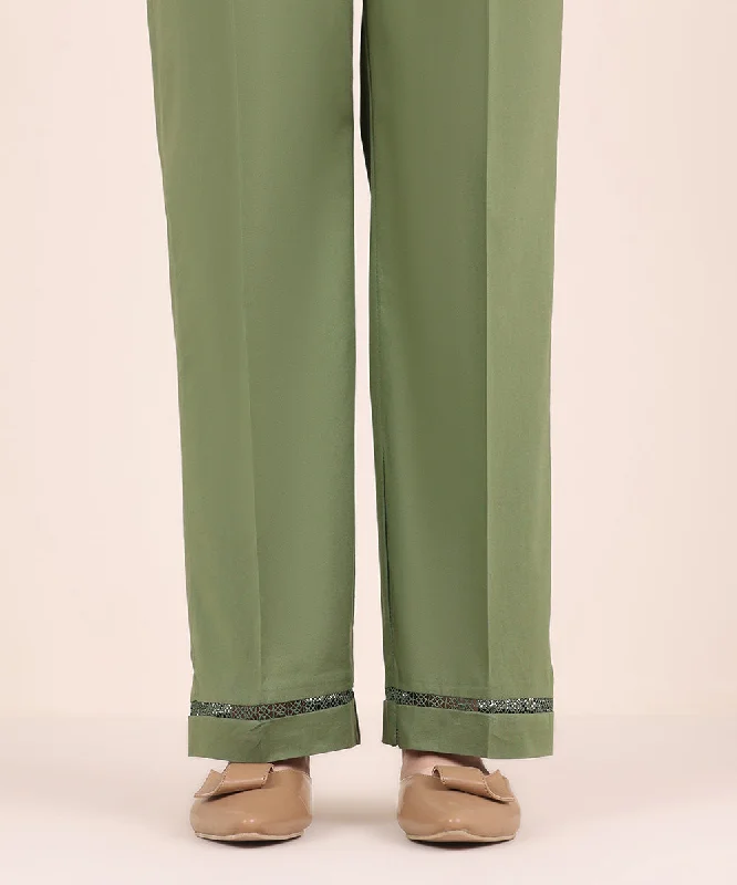 Solid Cambric Straight Pants Soft Stretch Pants