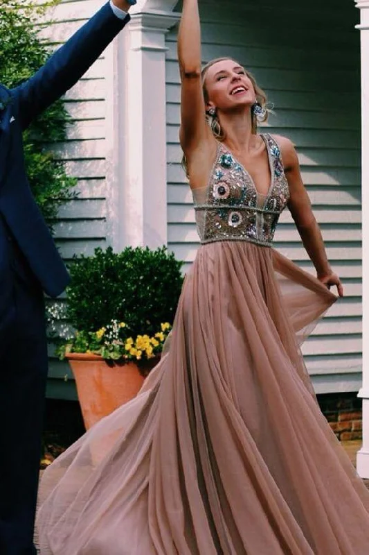 A-line V Neck Long Prom Dress with Beads Evening Party Dress Graduation Dress OKY81 Tunics Practical durable A-line V Neck Long Prom Dress with Beads Evening Party Dress Graduation Dress OKY81 Tunics Practical durable