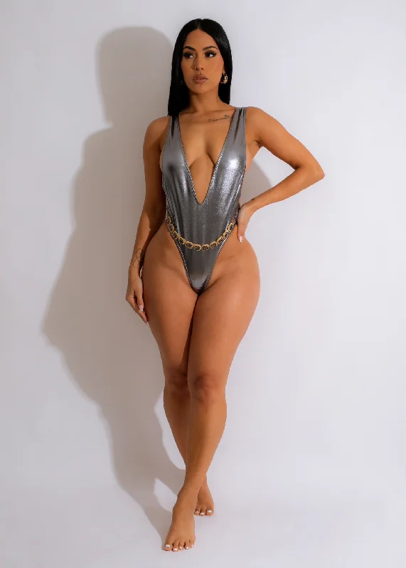 Summer Moves Rhinestones Swimsuit Silver Comfortable Tankini Set