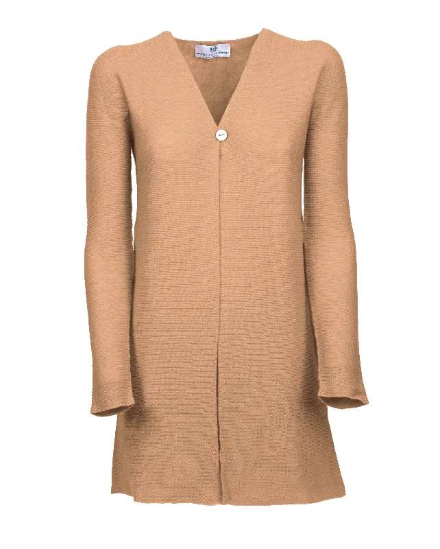 Women's Cashmere Links Stitch Duster Cardigan Camel Elegant Classic Vintage