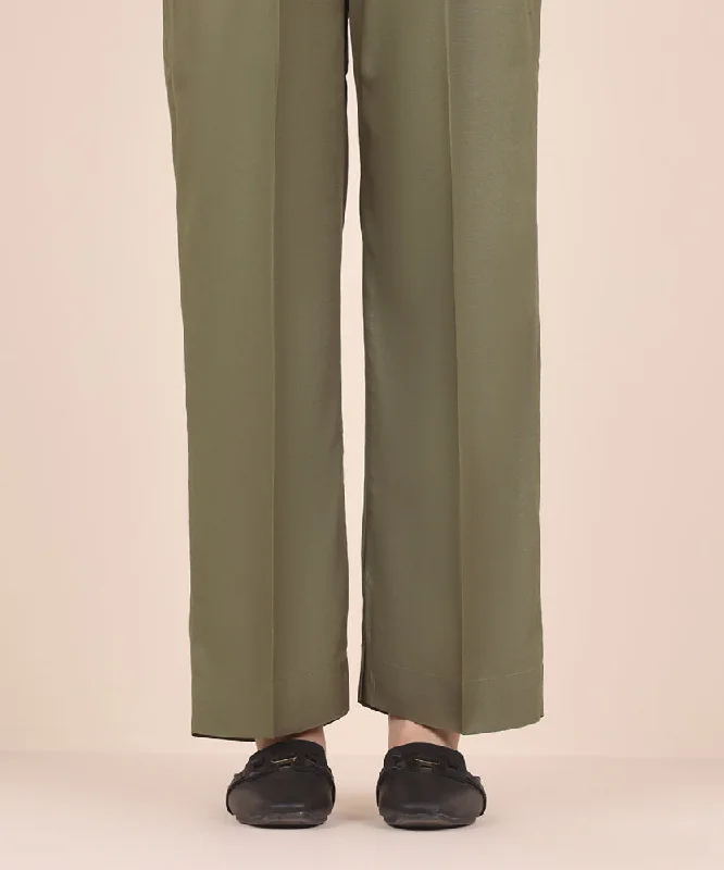 Raw Silk Straight Pants Slim Fit Casual Pants