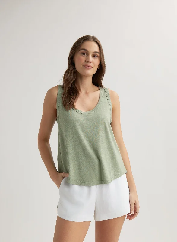 Scoop Neck Tank Top - Olive Grove flexible tank top