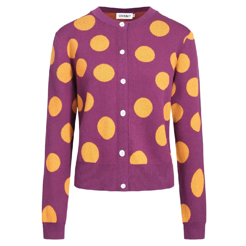 Women's purple polka dot cardigan sweater-Cropped Length Soft Cozy Warm