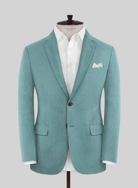 Caccioppoli Sun Dream Aqua Blue Wool Silk Jacket Front Pockets Side Pockets Patch Pockets