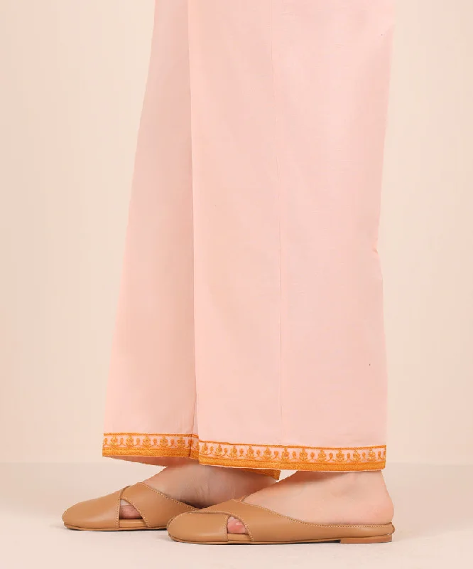 Embroidered Cambric Straight Pants Elegant High-Waist Pants