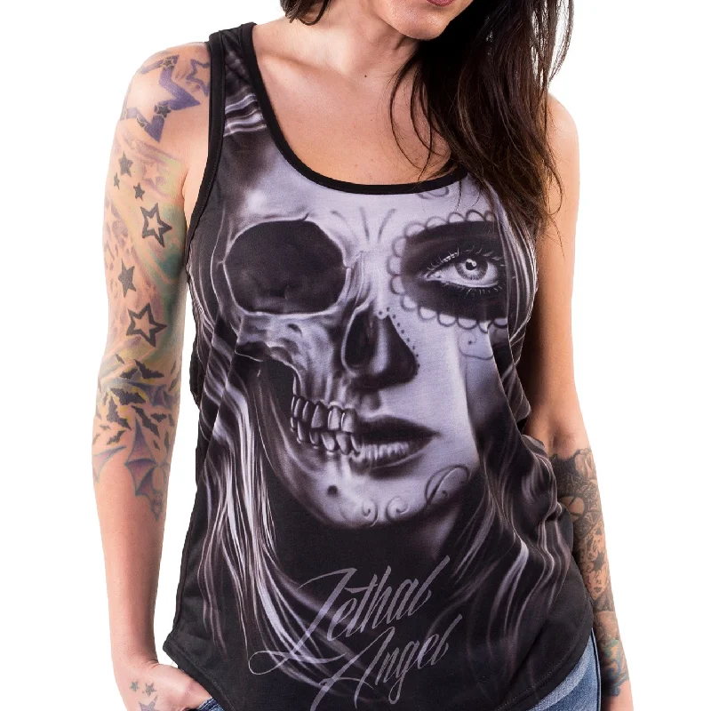 Half D.O.D Skull Razor Back Tank Top soft pink tank