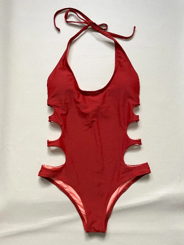 Aerie Rust Red Cutout Plunge Halter Cheeky One Piece Swimsuit NWOT - Small Classic Sporty Swimsuit Aerie Rust Red Cutout Plunge Halter Cheeky One Piece Swimsuit NWOT - Small Classic Sporty Swimsuit