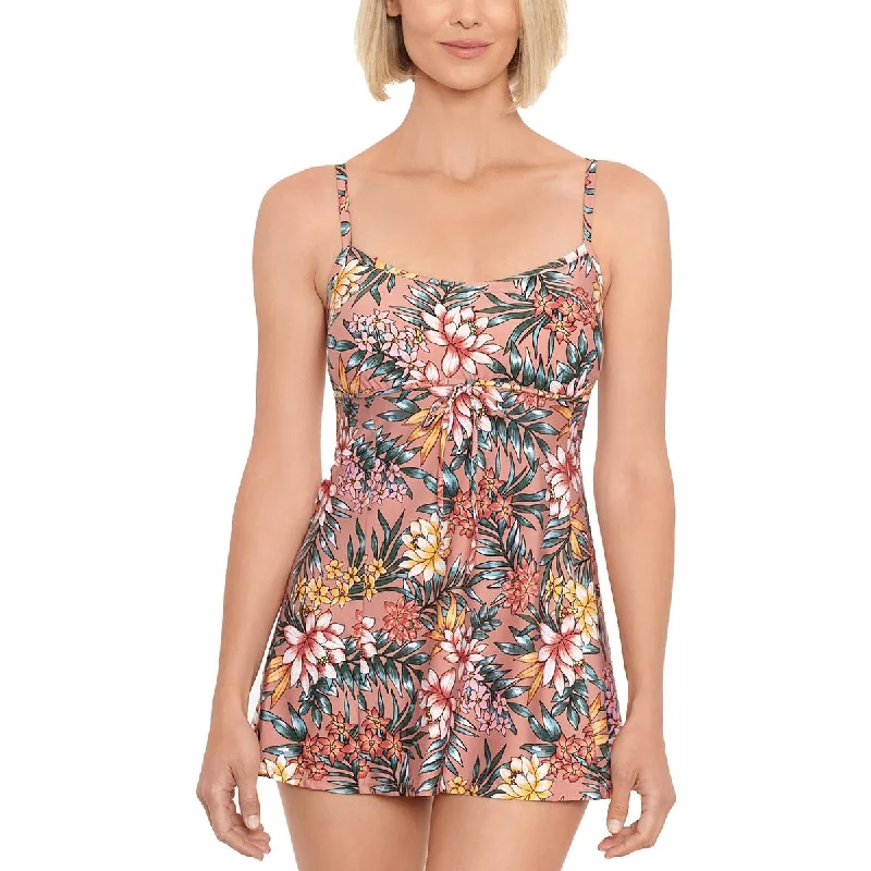 Swim Solutions Womens Floral Bust Support One-Piece Swimsuit Tropical Print One-Piece