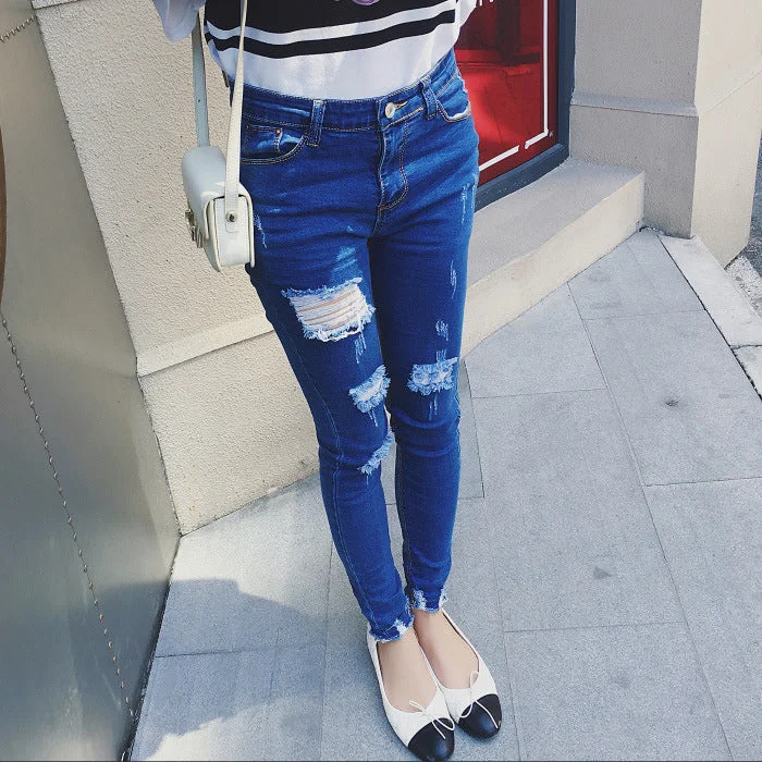 Korean Style Baita Slim Fit Slimming Holes Tappered Pencil Pants Women's Clothing Soft Wool Pants
